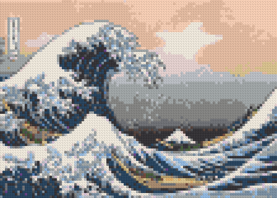 La Grande Vague de Kanagawa - Hokusai en mosaïque de briques