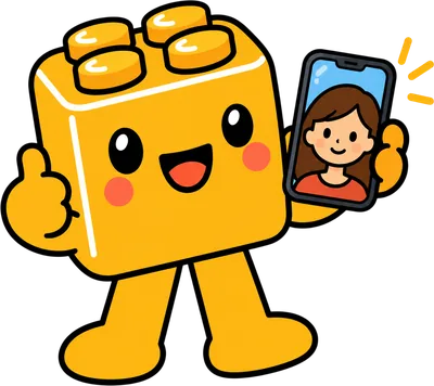 La mascotte Pixmi montre une photo de portrait sur un smartphone