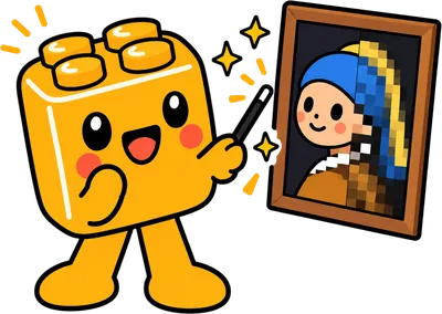 La mascotte Pixmi transforme un tableau en pixel art d'un coup de baguette magique