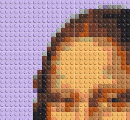 Gros plan sur le bord d'une mosaïque à fond violet, entièrement couvert de briques